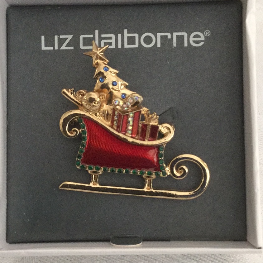 Nwt Liz Claiborne Fun Holiday Sled Brooch 15$